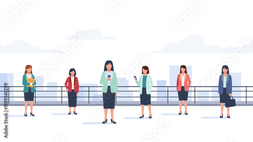 Diverse businesswomen using smartphones outdoors in urban setting