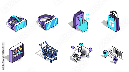 Augmented reality and shopping elements in isometric design