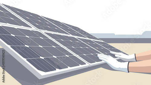 Technician inspecting solar panels for clean energy efficiency and renewable power