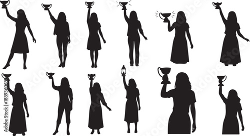 Silhouettes of women holding martini glasses in various poses