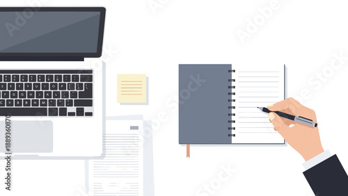 Workspace with laptop and notebook for modern office productivity