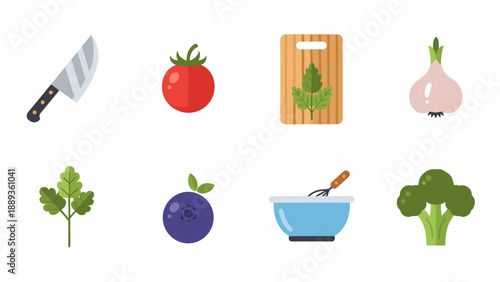 Colorful cooking essentials: flat food icons for culinary inspiration