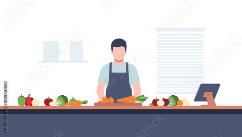 Chef preparing fresh vegetables in modern kitchen environment