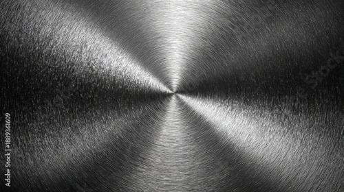 A close-up of a brushed aluminum surface with concentric circular patterns and metallic sheen.