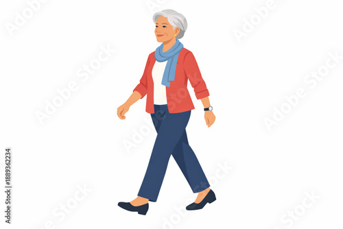 Confident Elderly Woman Walking with Grace