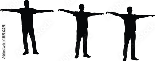 Human body silhouette in T pose position, front view reference for anatomy, character modeling, motion capture, rigging, and 3D design