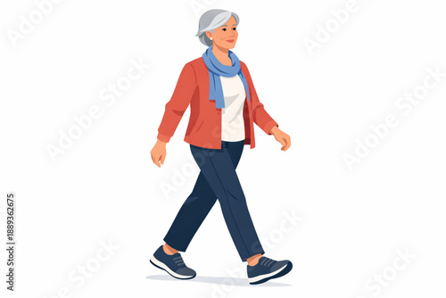 Confident Elderly Woman Walking with Grace