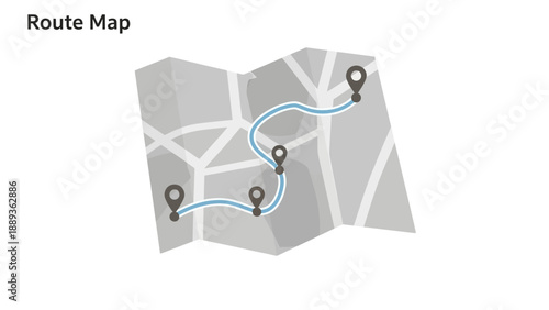 Navigational roadmap with blue path and pinpoints on folded paper