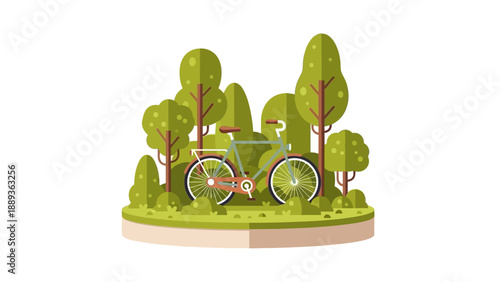 Colorful bicycle adventure in lush park setting with greenery and trees