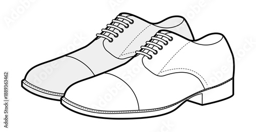 Derby mens lace up shoes sketch pair. Open lacing leather footwear versatile smart casual office style. Technical illustration CAD mockup sketch vector outline isolated on white background.