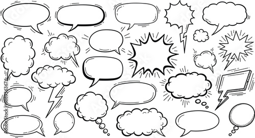 Cartoon speech bubbles and thought clouds for comics