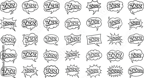 Collection of comic style speech bubbles with zzz text