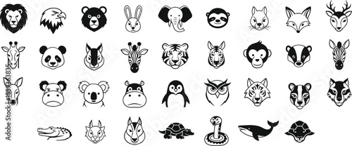 Collection of cute and fierce animal faces for design