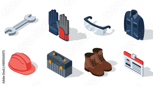 Isometric safety equipment: essential workplace gear collection