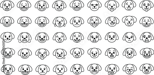 Collection of cute dog faces with various happy and playful expressions