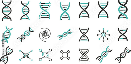 Collection of DNA helix icons for genetics and science