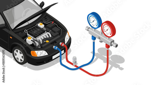 Car air conditioning repair and maintenance with isometric tools