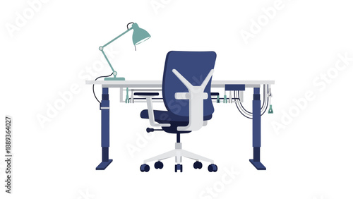 Modern workspace with adjustable desk and ergonomic chair