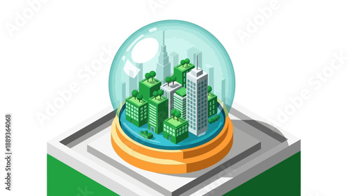 Futuristic city in a glass sphere: eco-friendly architecture and urban design
