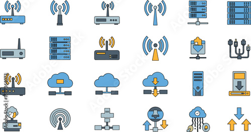 Collection of modern network and technology icons for business and communication