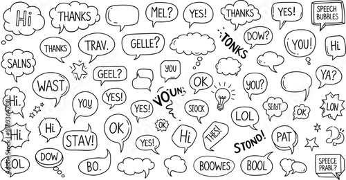 Collection of various speech bubbles with expressions
