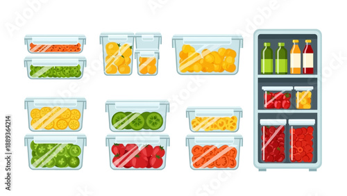 Organized food storage containers and refrigerator essentials for kitchen efficiency