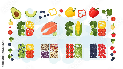 Healthy lunch meal prep with fresh ingredients and vibrant vegetables