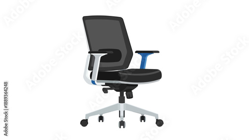 Modern ergonomic office chair with mesh back and adjustable armrests on casters