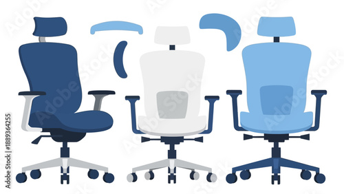 Ergonomic office chair design in modern flat style with adjustable features
