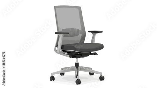 Ergonomic office chair with mesh back and adjustable armrests on wheels
