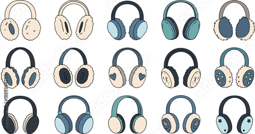 Colorful cartoon headphones in various styles and designs