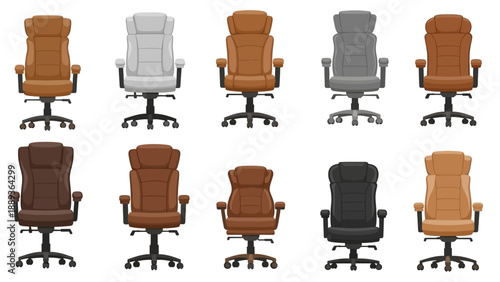 Ergonomic office chairs collection in various colors and designs against white background