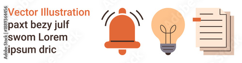 Alerts, innovation, organization, ideas, productivity, communication. A notification bell, lightbulb and documents. Alerts and innovation concepts visually with clear symbols