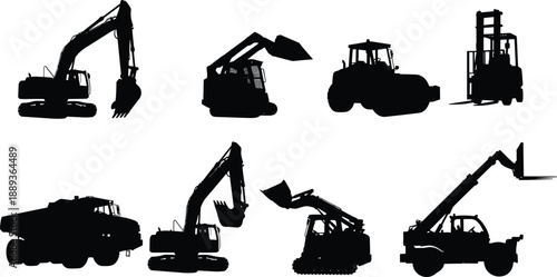 Heavy machinery silhouettes for construction and industry