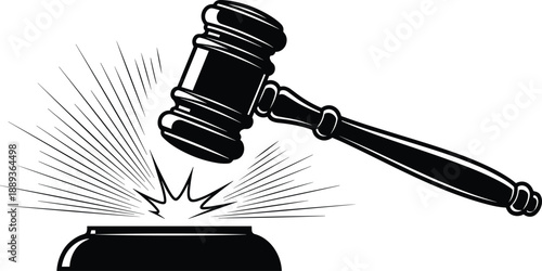 Judge gavel striking sound block with motion lines