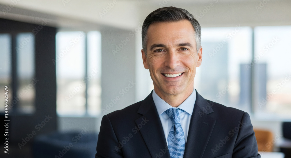 Fototapeta premium Businessman in Suit Smiling in Office Environment