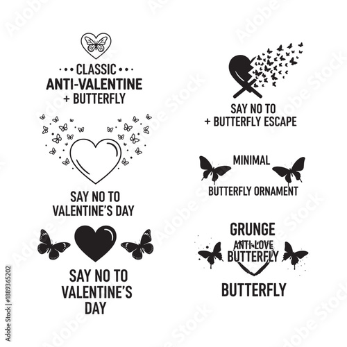 Classic anti valentine typography badge butterfly theme sarcastic love quote design