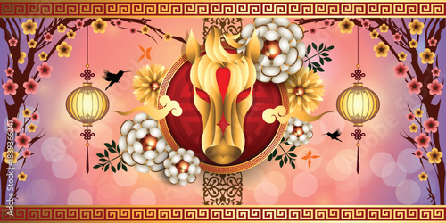 Abstract Chinese New Year 2026 or Year of Horse that's One of Chinese Zodiac with the special sale promotion banner template for Lucky, abundance and Happy.