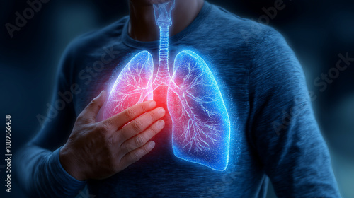 Human Lungs with Inflammation and Chest Pain – Respiratory Disease, Coughing, Shortness of Breath, Pneumonia, Asthma and Pulmonary Infection Medical Concept Illustration
