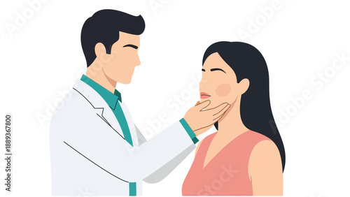Medical examination by doctor and patient interaction in flat style