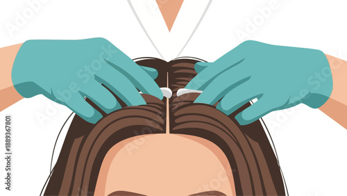 Hair treatment procedure with gloves: professional scalp care illustration