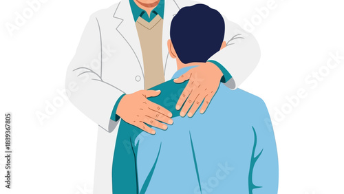 Doctor comforting a patient in a supportive gesture on a white background