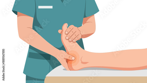 Physical therapist performing foot massage on patient in modern healthcare setting