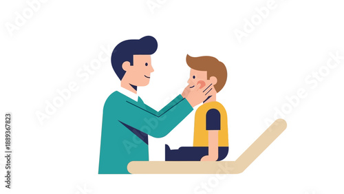 Caring adult with child in flat design on white background