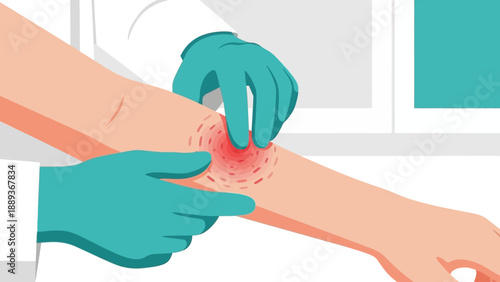 Medical examination of skin rash: healthcare diagnosis and treatment