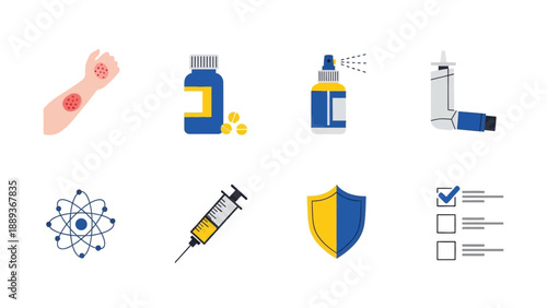 Healthcare and medicine icon set: treatment, safety, and prevention symbols