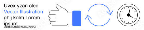 Time management, productivity, efficiency, approval, scheduling, deadlines. Thumbs up, refresh arrow and clock icons. Time management and productivity concepts