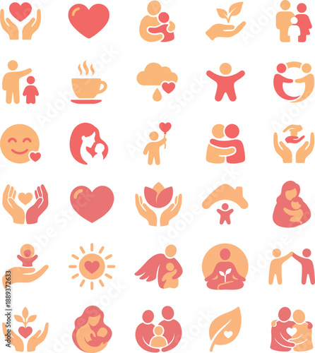 Uplifting Vector Icons Celebrating Love, Family Bonds, Compassion, Wellbeing, and Community Connection