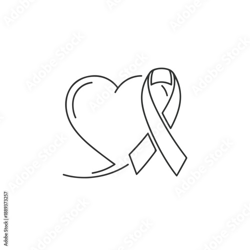 A minimalist line drawing of a heart intertwined with a ribbon on a white background. Perfect for health awareness campaigns, love symbols, and charity materials.