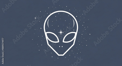 Alien head icon with starry night sky background and white outline illustration